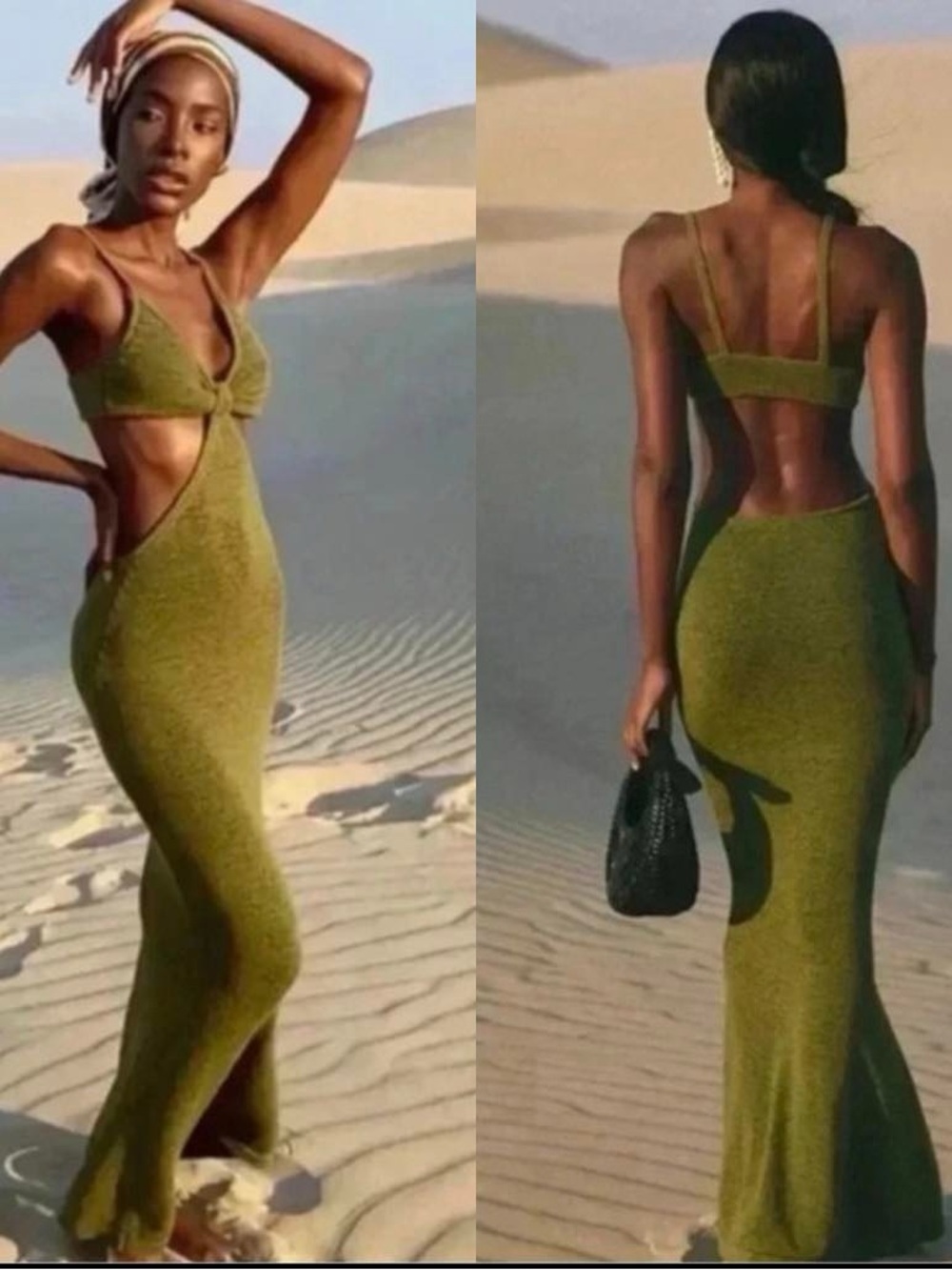 Cult Gaia Serita Olive Knit halter dress size small - Picture 3 of 10